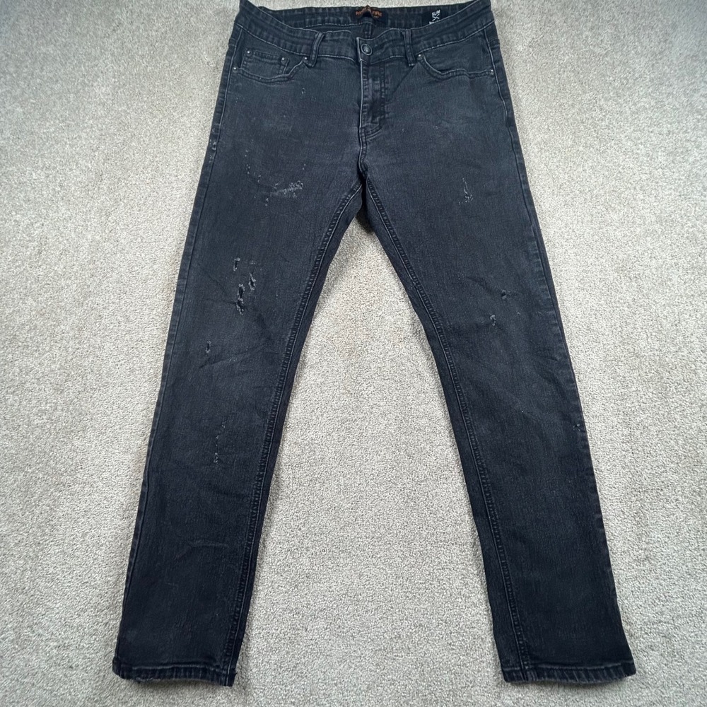 Ring of Fire Mens Slim Fit Distressed Black Denim Jeans Size 34x29‎ Streetwear